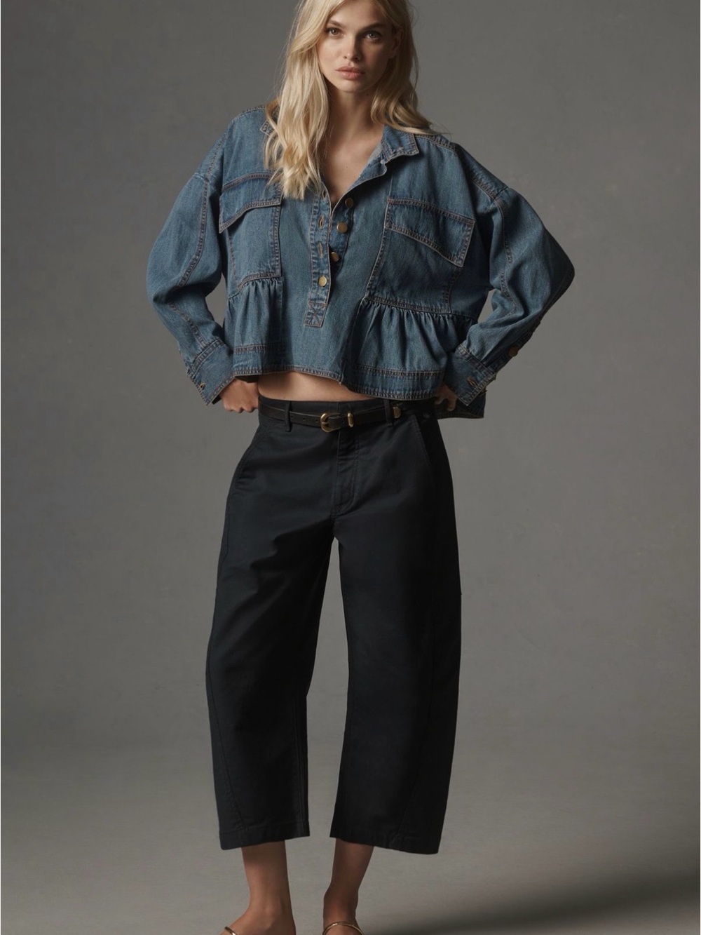 Anthropology Maeve Curved Crop Chino Pant in Black